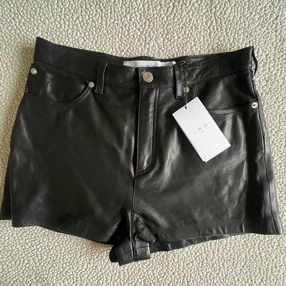 IRO Lamb Leather Shorts Black High Waist Moto Luxe FR38 US6 NWT - Picture 5 of 17